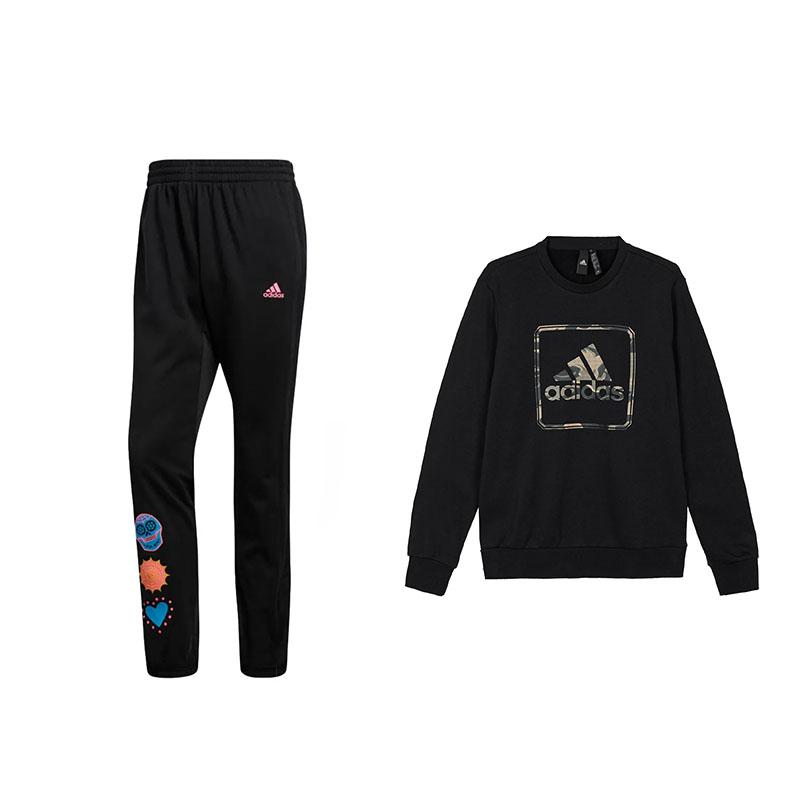 

Adidas Logo Outdoor Casual Long Sleeve Top Knit Mid Waist Long Pants Sweatshirt Set Men Sets Black GM4477+GQ8965 M