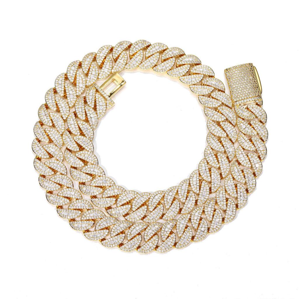 European & American 16mm-22mm Full Diamond Hip Hop Cuban Link Men's Fashion Zirconia Necklace