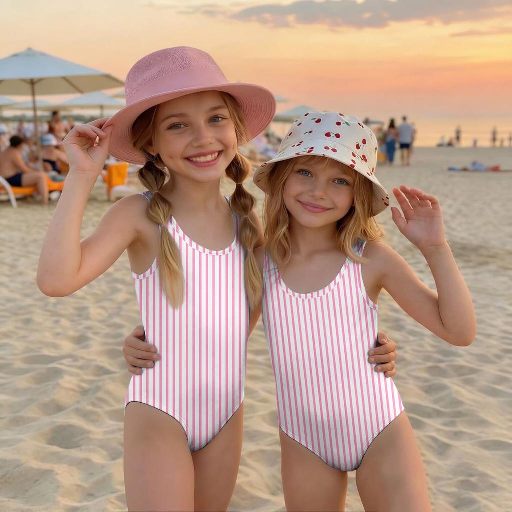 Jednoczęściowy strój kąpielowy dla dziewczynek z paskami Letnia odzież plażowa Dziecięcy swobodny strój kąpielowy dla dzieci Lekkie, wygodne dopasowanie