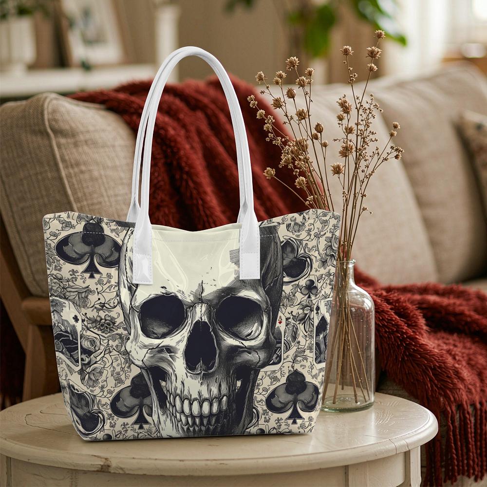 Vintage Skull Print Tote Bag Fashion Casual Shoulder Bag for Daily Use