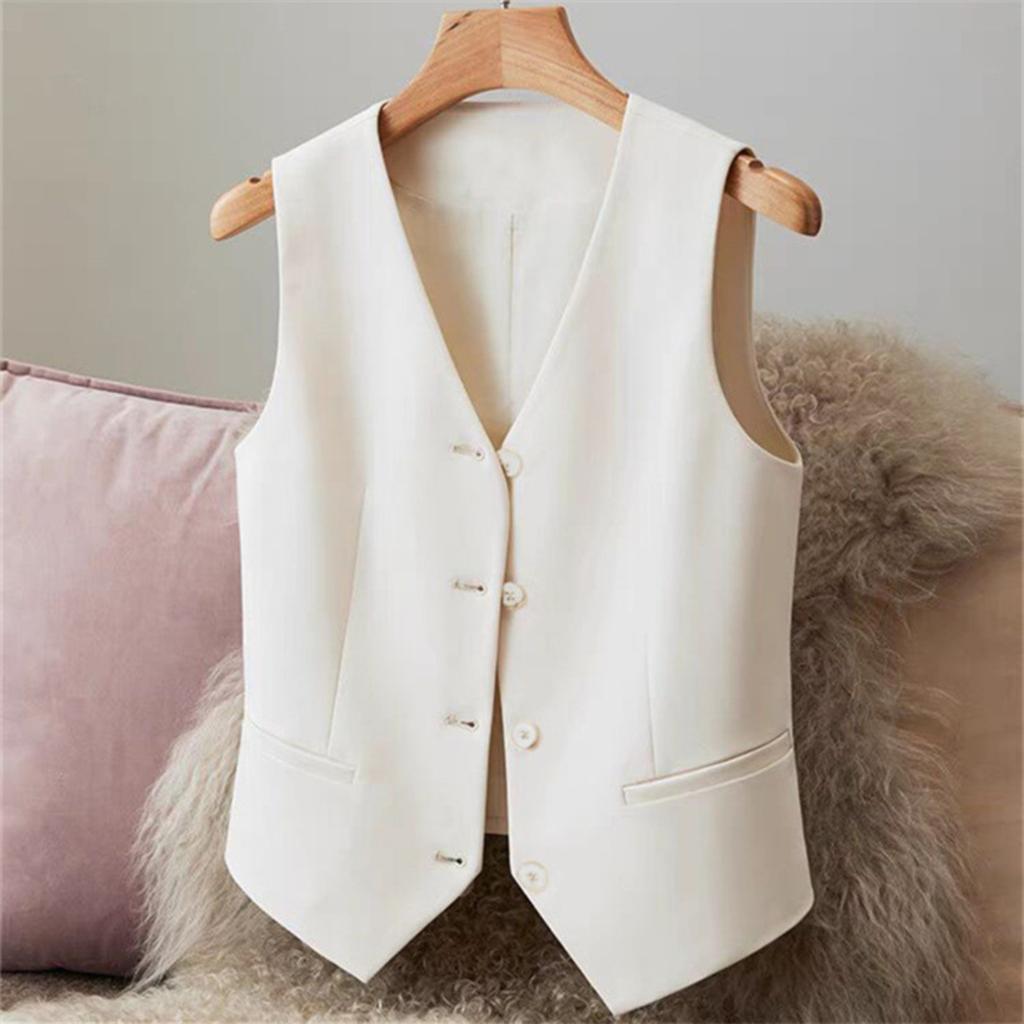 Women Sleeveless Vest Waistcoat Formal Button Front Slim Fit Short Length Tailored Office Workwear Outerwear