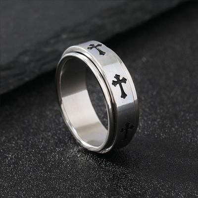 Drehbarer Metall Kreuzring für Herren Damen Zinklegierung Farbe Edelstahlring Punk Gothic Einfache Accessoires Christlich Zirkon Geschenk