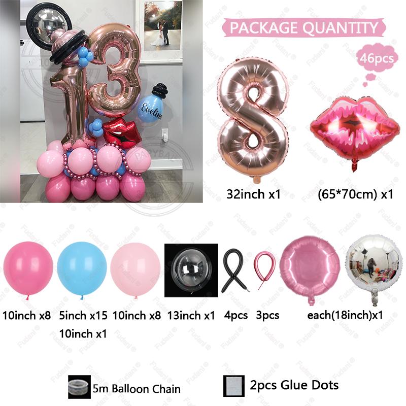 Hot Pink Rose Gold Balloon with 32inch Number Red Lipstick Foil Balloon for Valentine's Day Girl Wedding Birthday Decoration