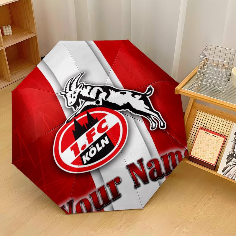 FC Köln Automatic 3‑Fold Umbrella 8‑Rib Windproof Folding Umbrella Sun Rain Protection For Outdoor Travel Daily Use