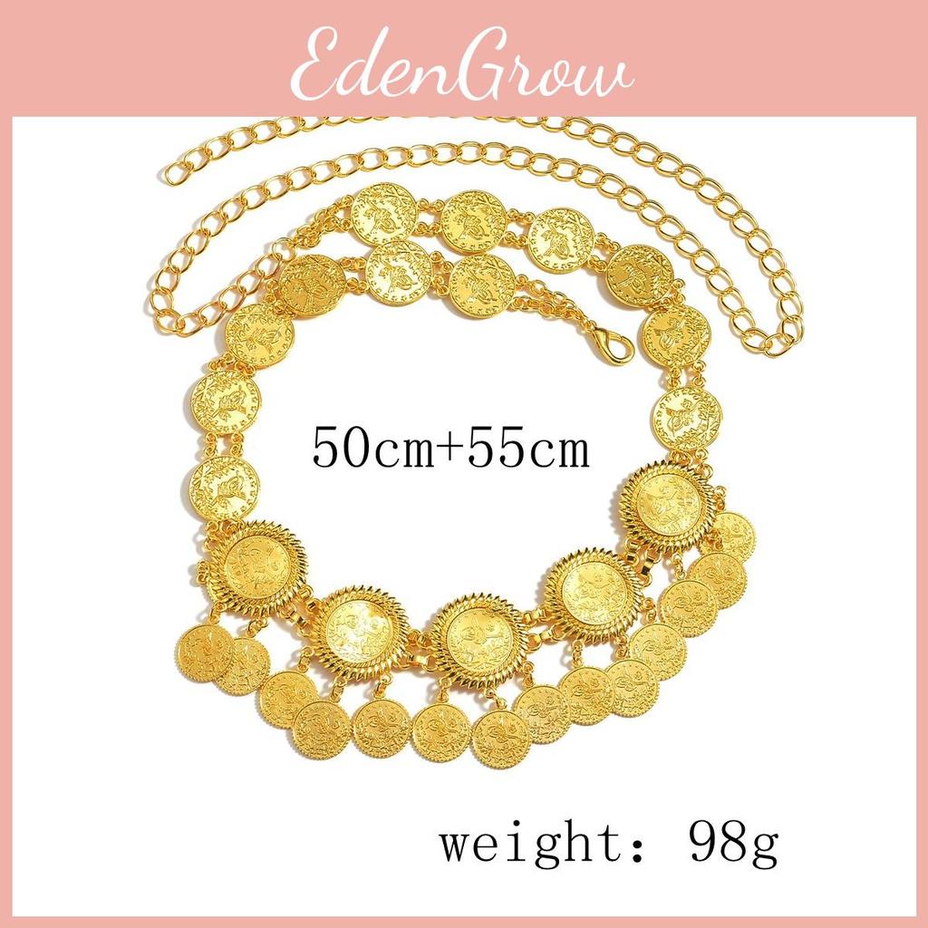 Gold Metal Coin Tassel Waist Chain For Women With Geometric Design Summer Accessory