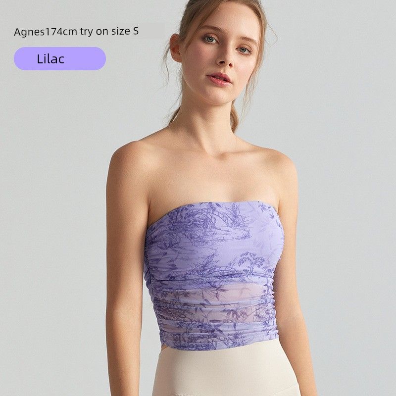 

В наличии Женская одежда для йоги Дизайн Гяру Принт Национальный стиль Топ-труба с нагрудной подушечкой Бесшовный бюстгальтер Спортивный фитнес жилет Lilac M