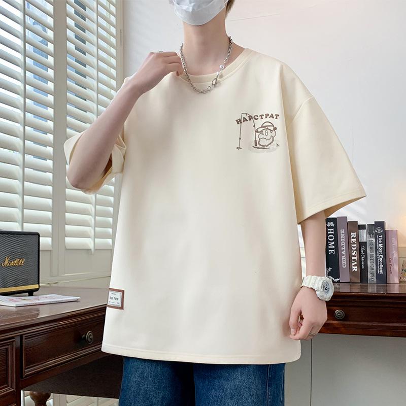 Men’s Hong Kong Style Loose Short-Sleeve T-Shirt - Trendy Plus Size Tops
