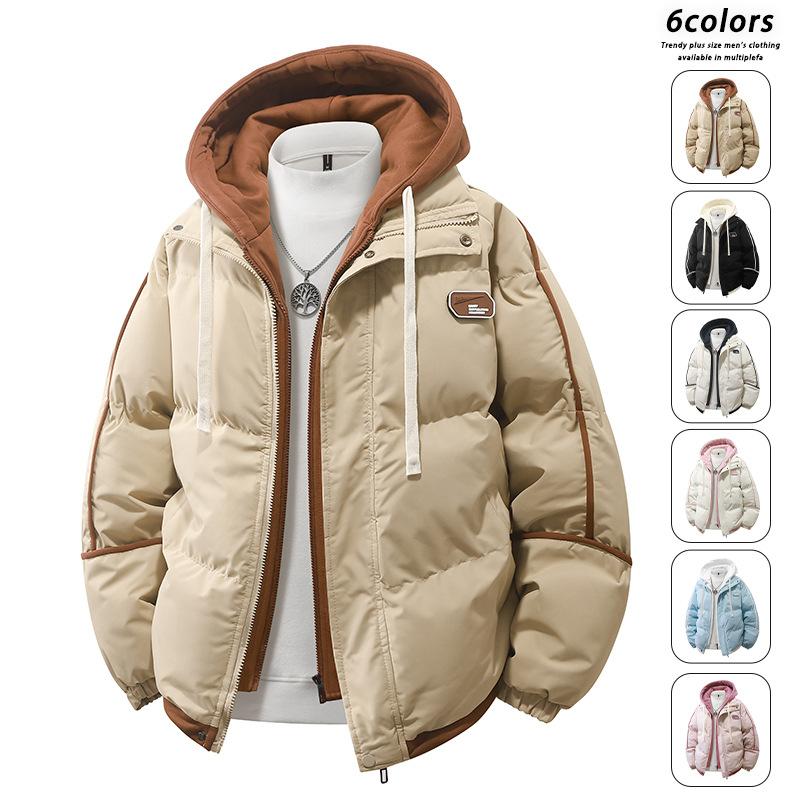 Autumn Winter Male Cotton Jacket Fake Two-Piece Bread Padding Coat Men Women Thick Warm Coldproof Jacket