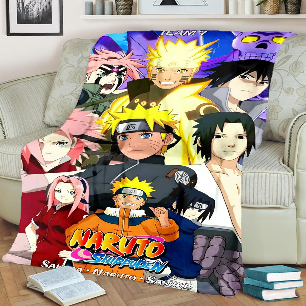 Anime-Naruto Print Blanket Warm Comfortable Flannel Blanket for Bedrooms, Sofas, Beds, Chairs, Picnics, Travel -LXR51