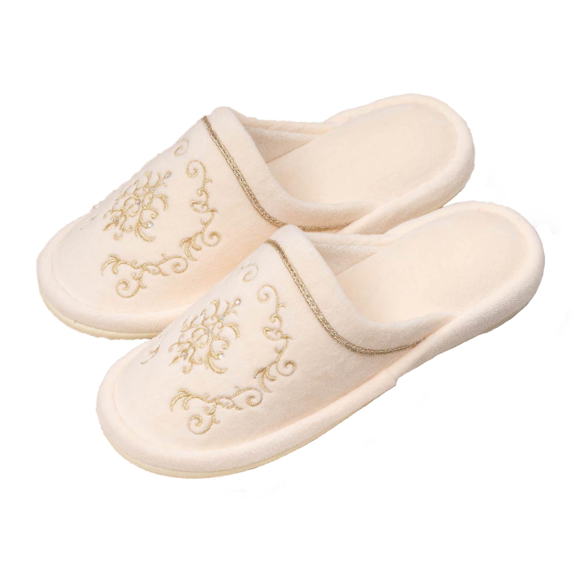 

Senko NYNAS Royal Palace Slippers, One Size Fits All, Beige with Rhinestones, Elegant Design, 60079