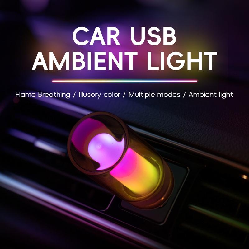 Car USB LED Rainbow Color Atmosphere Light LED Filament Lamp Portable Lighting Plug and Play Decorative Atmosphere Light