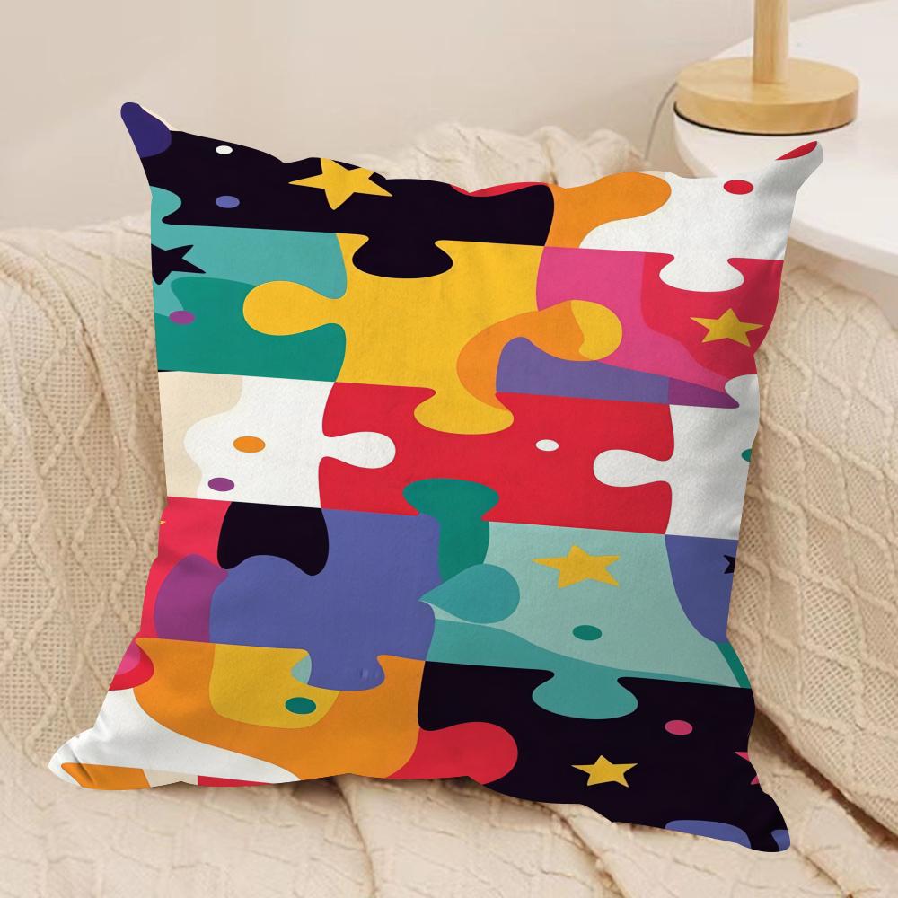 Fun Puzzle Patterns Cushion Cover Soft Plush Fabric DoubleSided Printed Cushion Covers for All Seasons Modern Home Decor