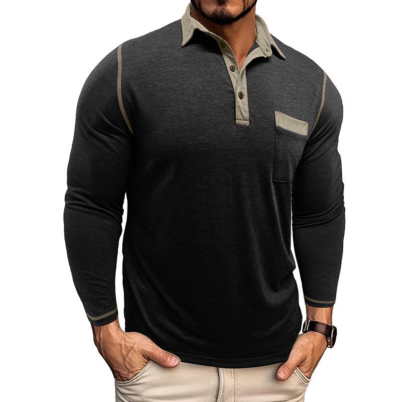 Men's Collared Polo Shirt Long-Sleeved Autumn Casual Sweatshirt Men's Plus Size T-Shirt Asymmetrical Design
