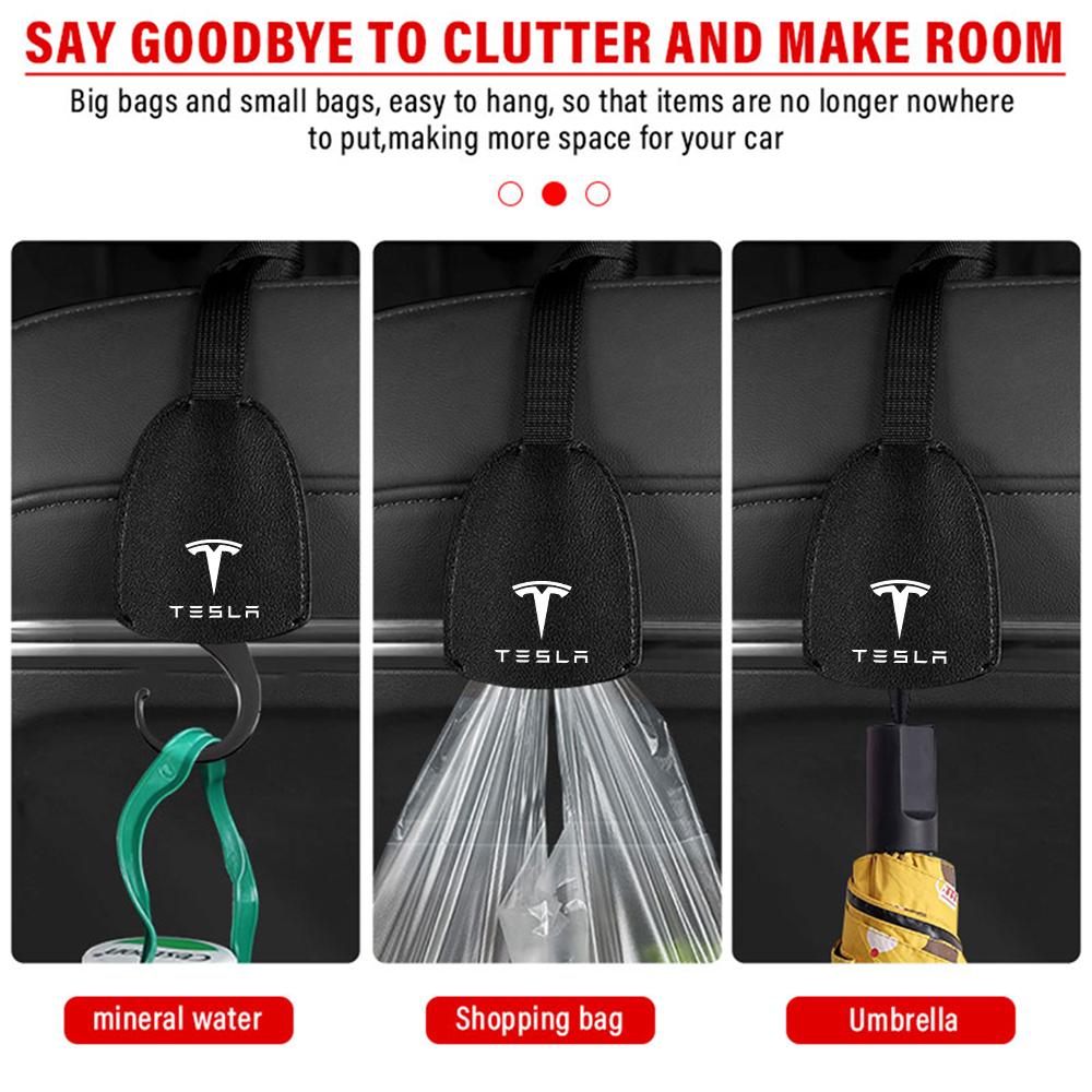 NJUT5 1pc Pu Leather Car Rear Seat Back Portable Hanging Hook For Tesla Model 3 S Y X Highland Roadster Auto Valve Cap Accessories