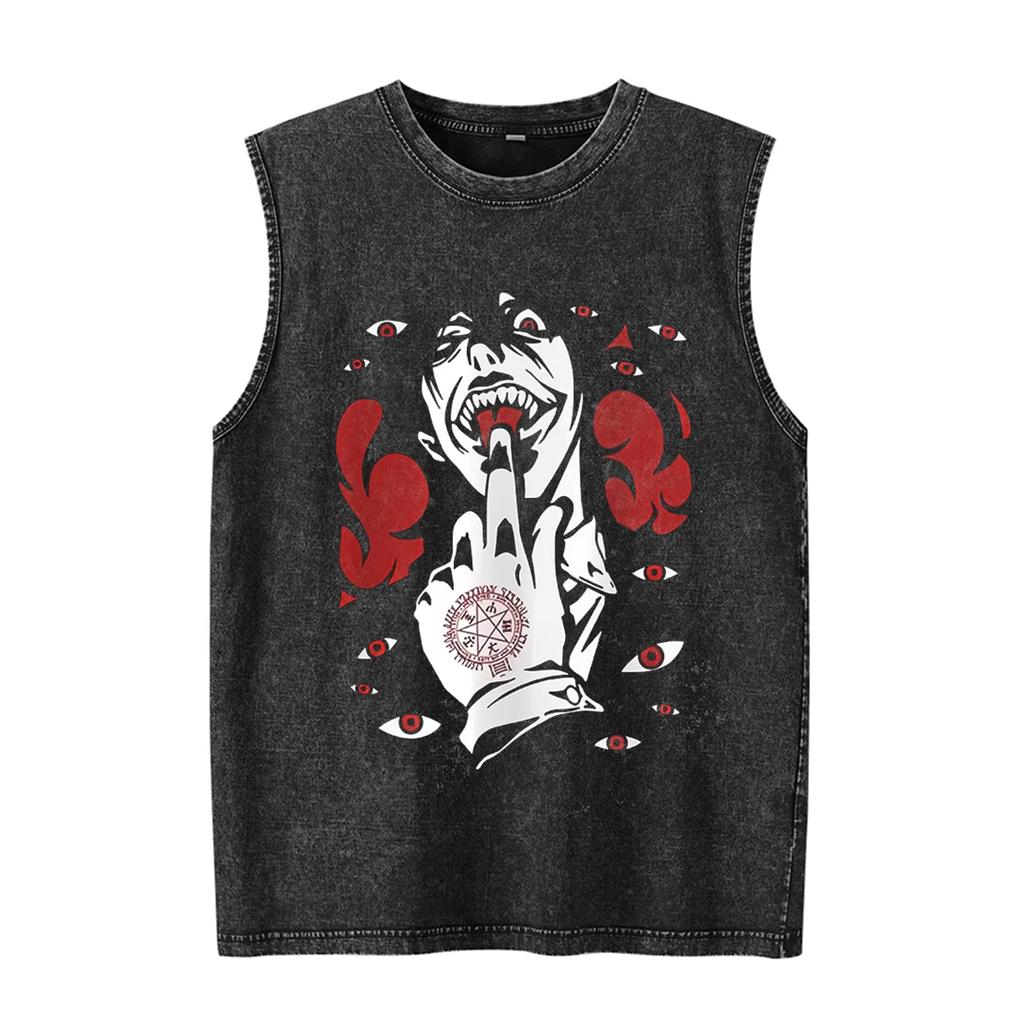 Men's Tank Tops Japenese Anime Print Graphic Summer Gym Clothing Man Sleeveless Shirt Vintage Washed Oversized Vest Y2k Clothes
