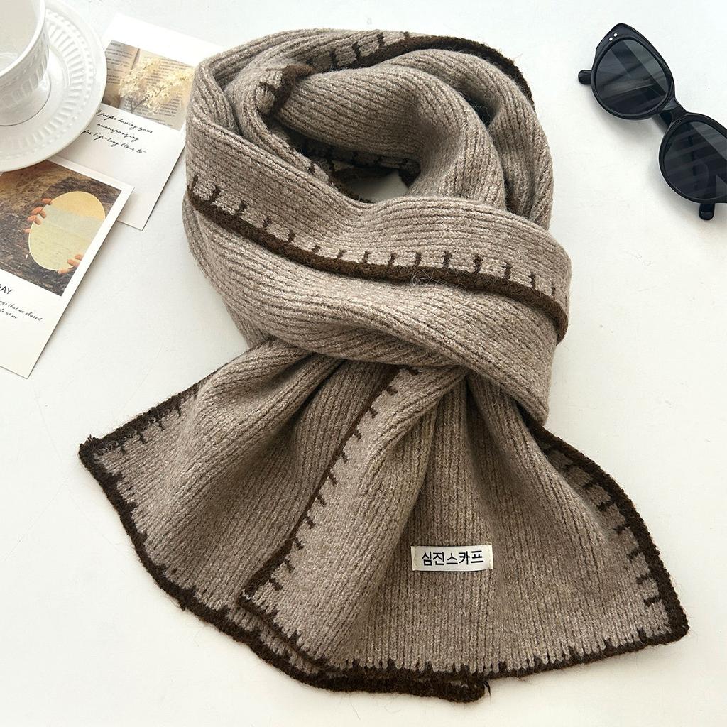 New women's autumn and winter knitted edge lock high-end Korean version atmosphere versatile warm soft waxy scarf