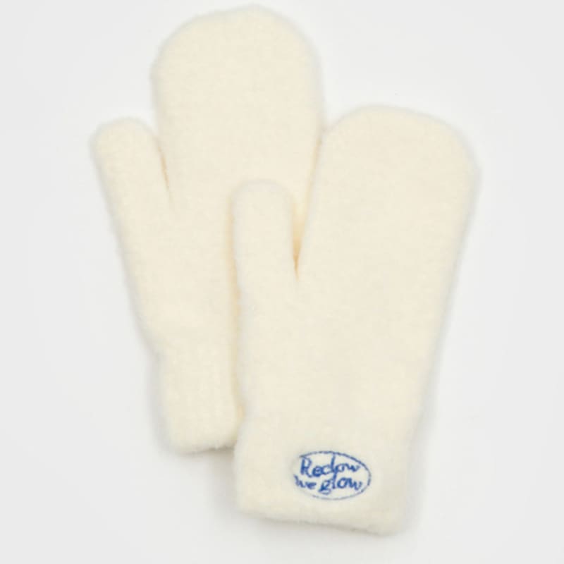 RECLOW FLUFFY LOGO MITTEN GLOVE IVORY