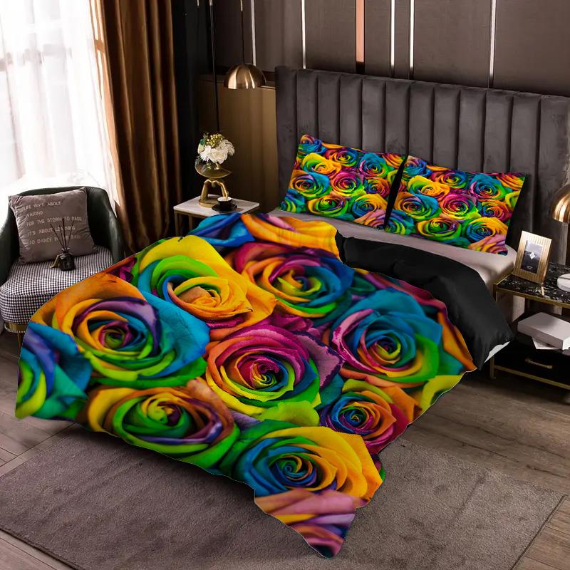 Comforter Colorful Rose 3D Printed Luxury Home Textiles Modern Art Style Soft Comfortable Bedding Set