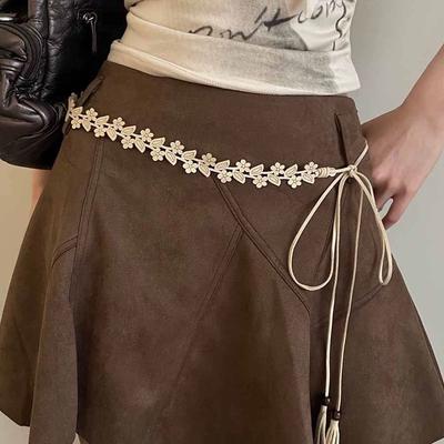 Chaîne de taille fleur tissée douce Robes Style national féminin Nouveau sens du design de robe Ceinture polyvalente Corde de jupe Mode coréenne