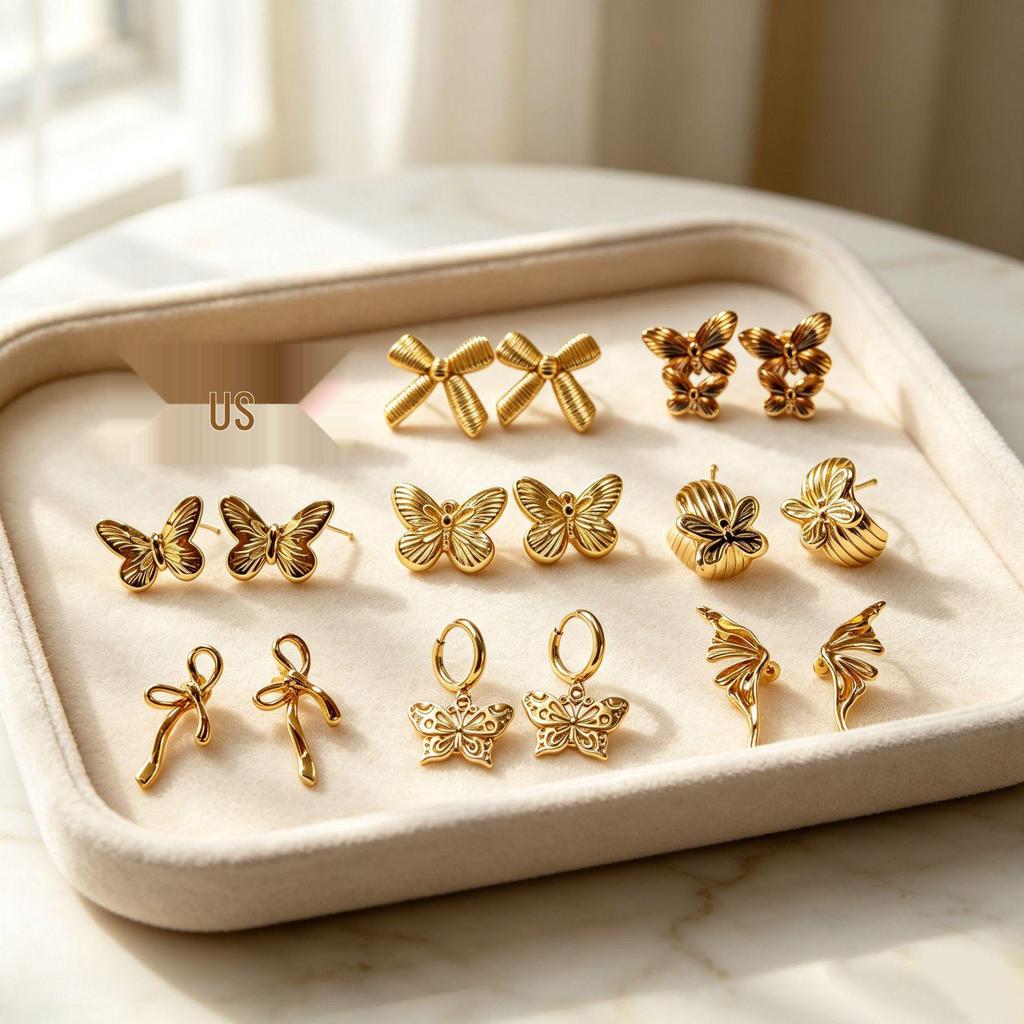 Trendy European & American Stainless Steel Butterfly Earrings