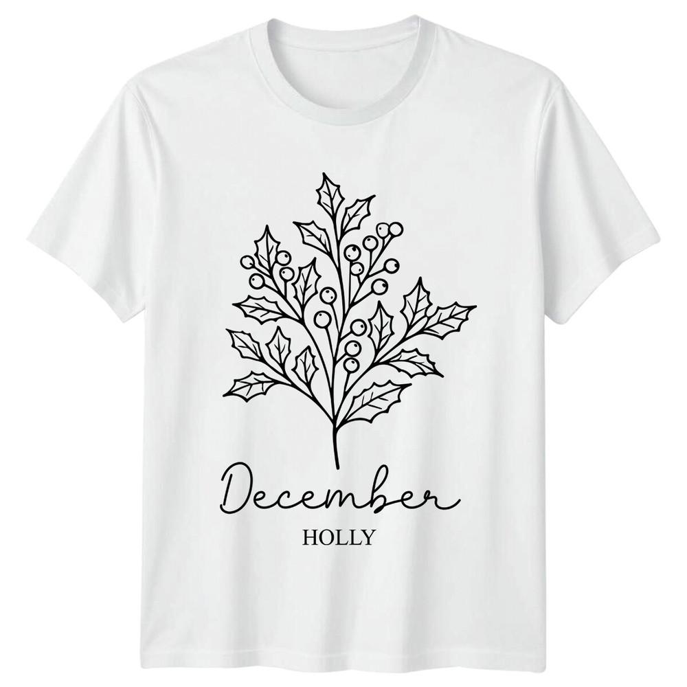 December Holly Botanical Print Unisexs TShirt Birthday Gift S