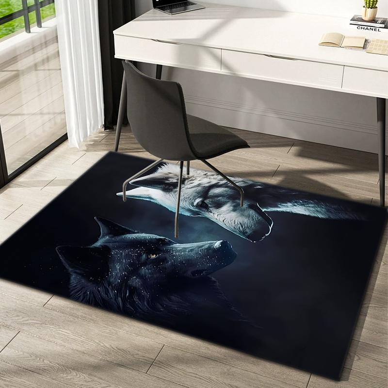1Pc Wolf Theme Printed Circular Carpet, Home Door Mat, Outdoor Travel Protection Carpet B1