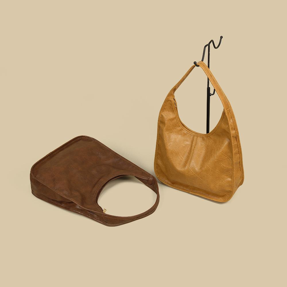 High Quality Women Single Shoulder Bag Large Capacity Solid Pu Leather Female Tote Bag Classic Vintage Textured Ladies Handbag