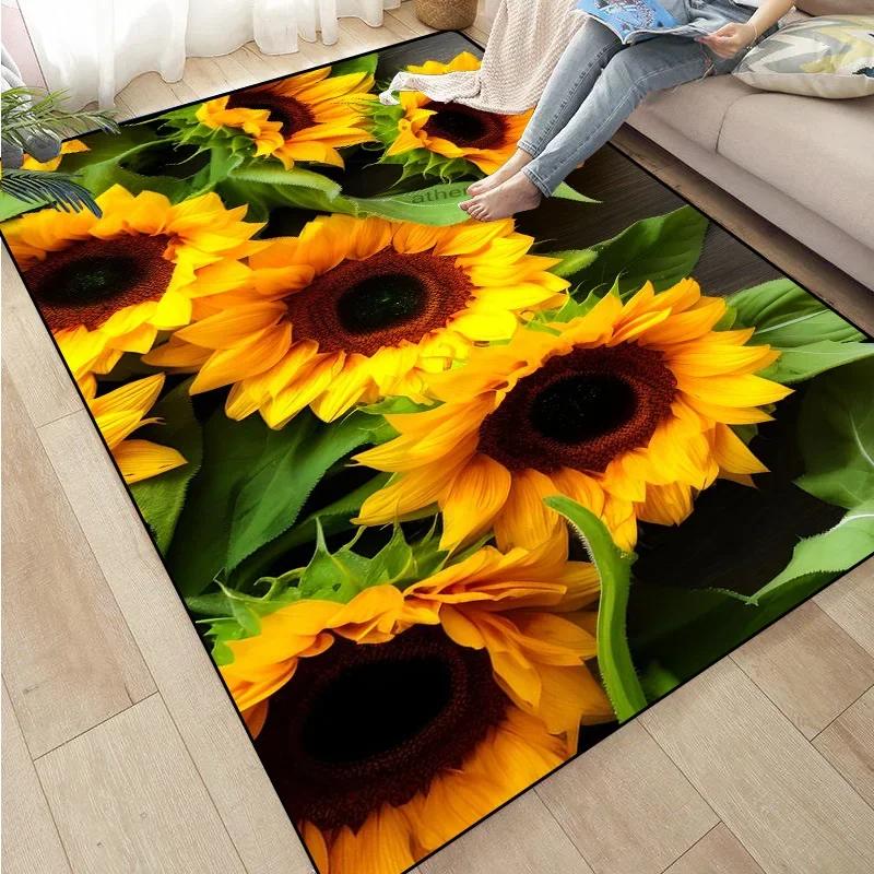 3D Sunflower Carpet Non-slip Floor Mat Bedroom Living Room Large Area Rugs Home Decor Floral Doormat Entrance Mat Tapis Salon