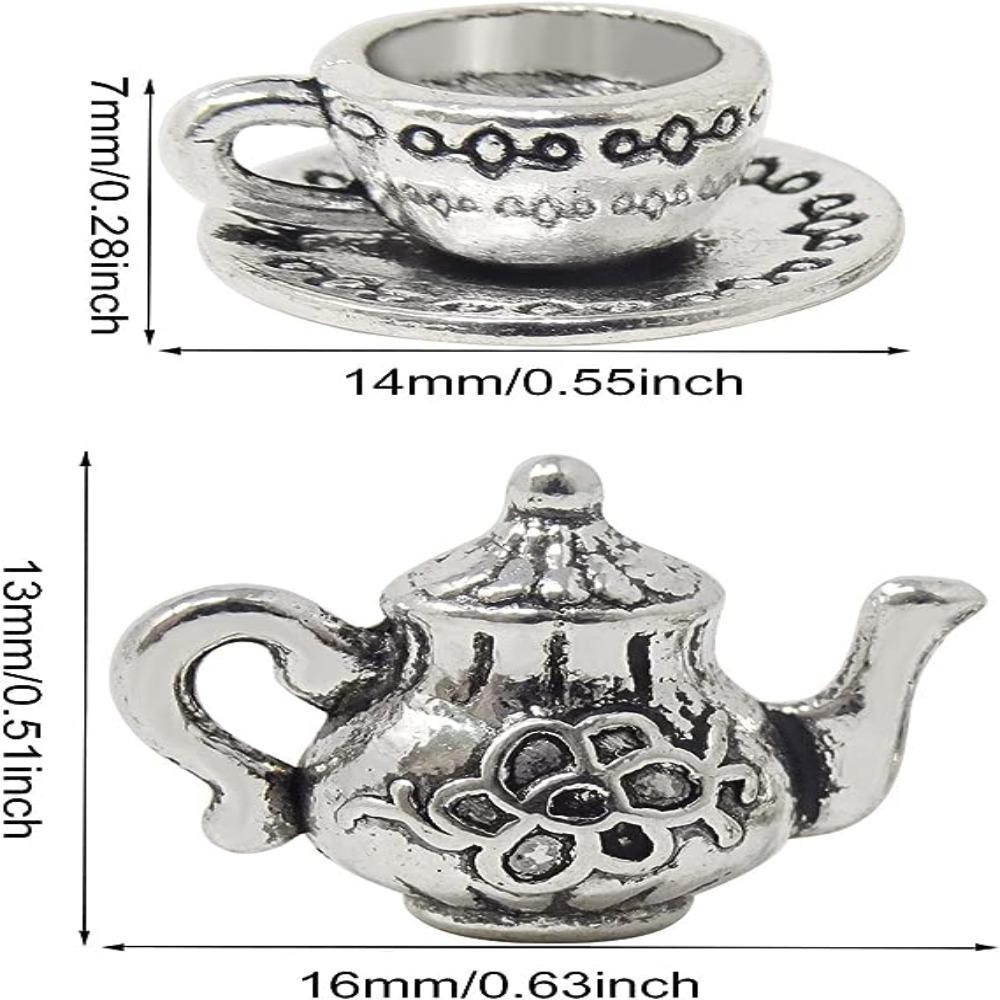 50PCS Teacup:14*7mm/0.55*0.28inch Silver Tea Cup and Teapot Charms  Bracelets