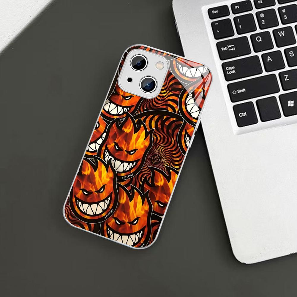 S-Spit Fire S-SkateBoards Phone Case For iPhone 14 13 12 Mini 11 Pro XS Max X XR 14 Plus Tempered Glass Cover