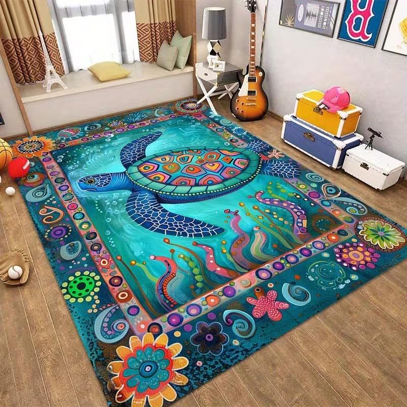 

Sea Turtle Ocean Theme Area Rug Underwater World Print Carpet Non Slip Washable For Living Room Bedroom Game Room Home Decor 40X60CM
