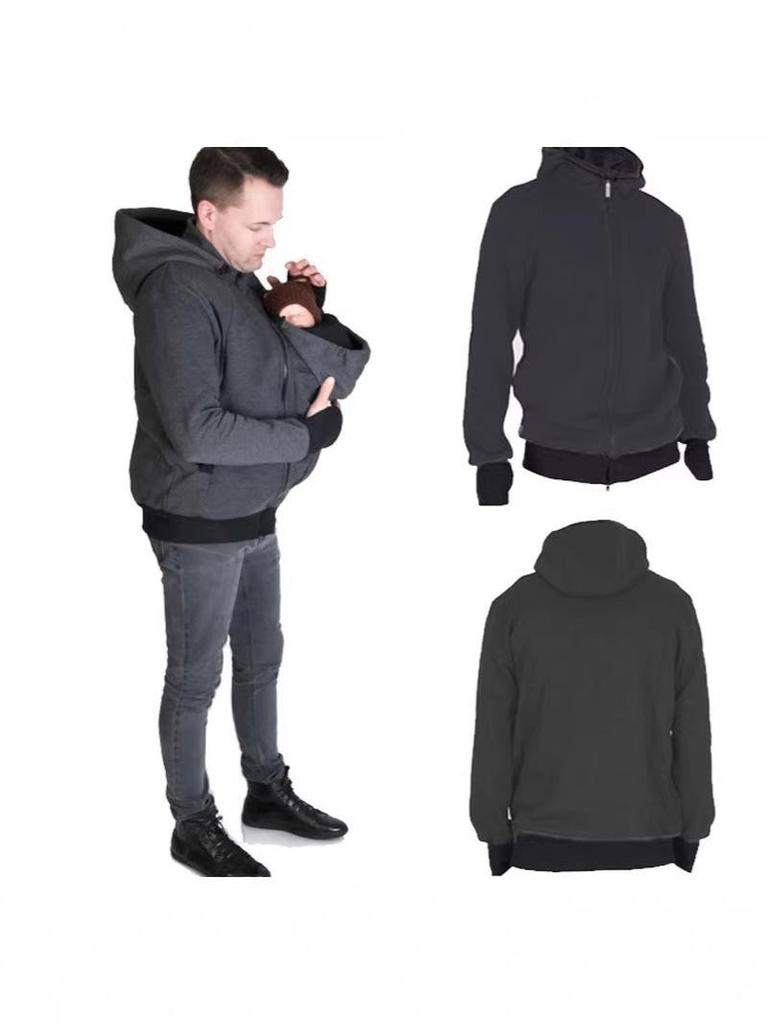 European & American Multifunctional Kangaroo Dad Hoodie: Men's Autumn/Winter Parent-Child Baby Carrier