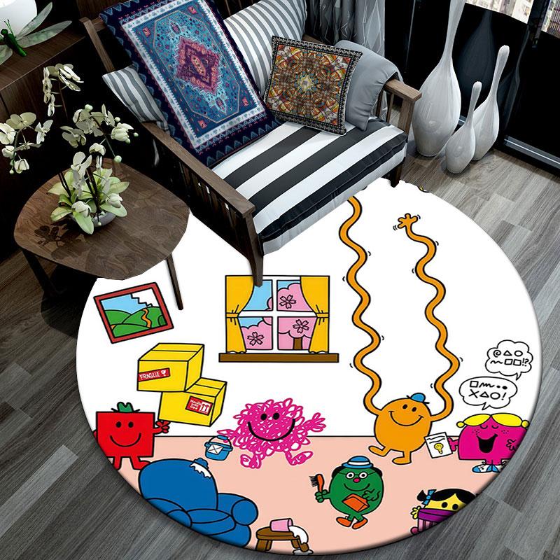 Mr. Men and Little Miss2,Round Area Rug,Carpet Rug for Living Room Bedroom Sofa Playroom Decor,Non-slip Floor Mat