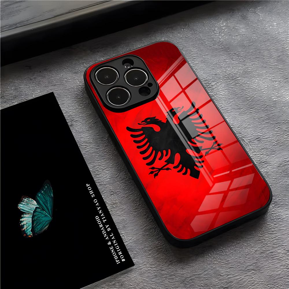 

Albanians Flag Phone Case For IPhone 17 Pro Max 15 Pro 16 14 Plus 12 13 Mini 11 Pro Shockproof Glass Cover iPhone16Pro