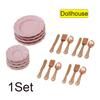 16Pcs Dollhouse Tableware Set Vintage Miniature Plate Bowl Fork Knife Spoon Set For Doll House Kitchen Furniture