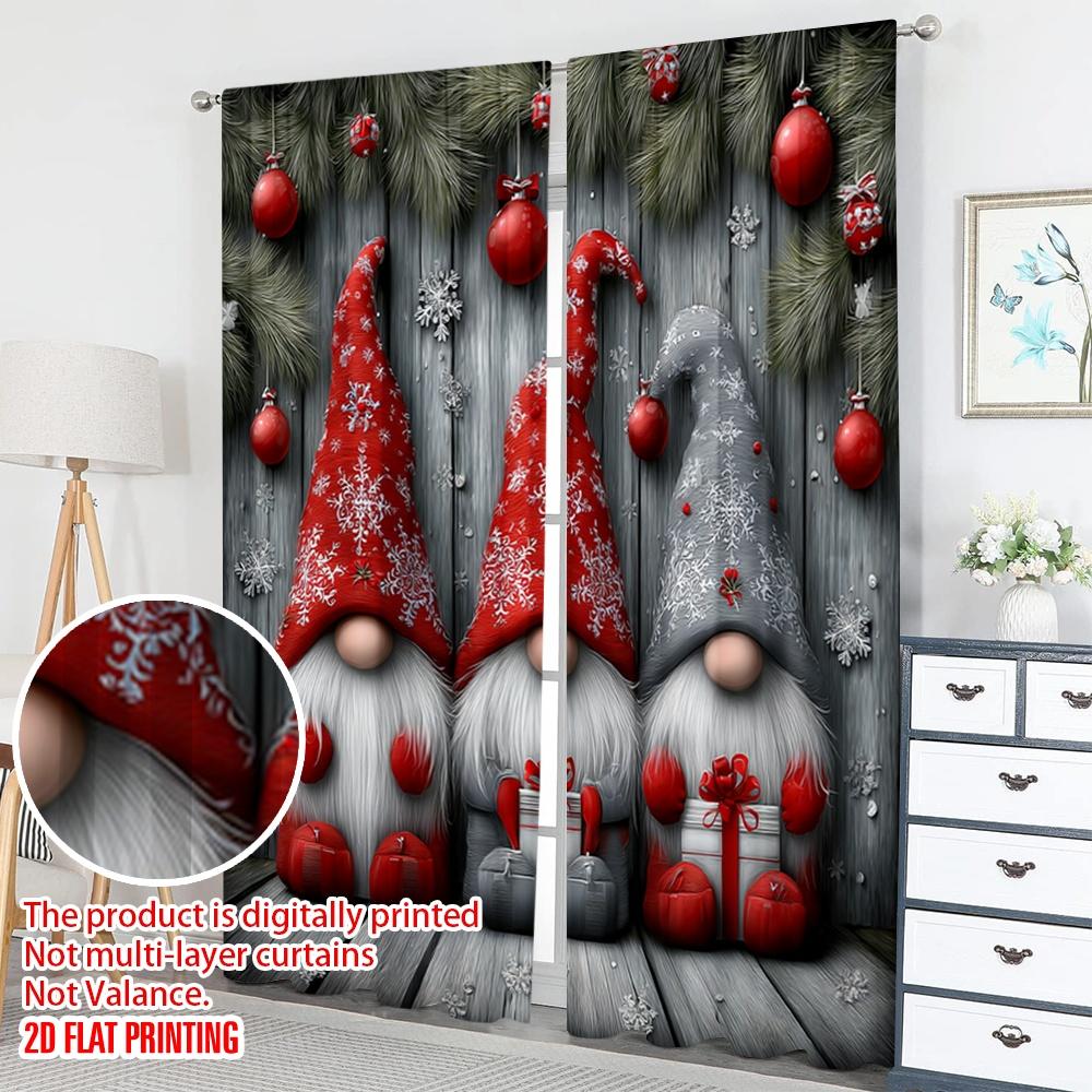 2pcs 2D flat printing Christmas Hot Curtains Christmas Gnomes Gifts Snowflakes Digital Printed Polyester Drapes Festive Curtains