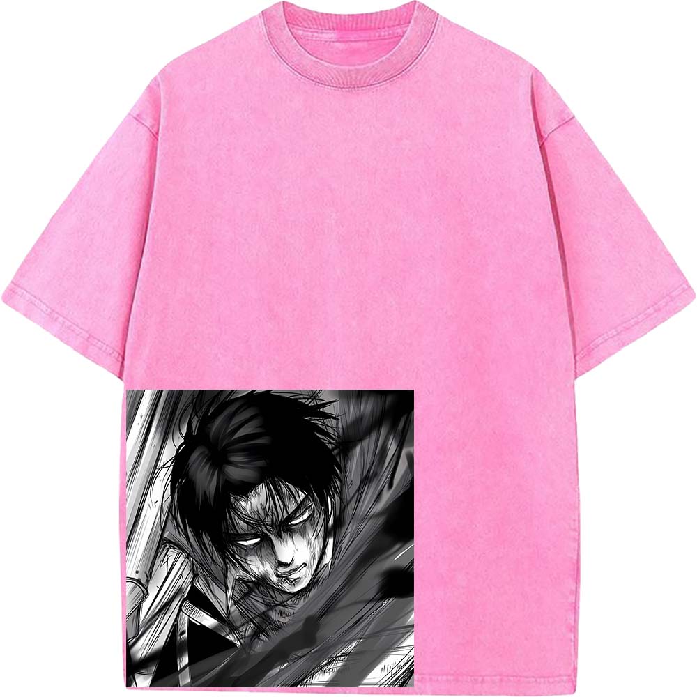 Levi Ackerman Cool Clothing Attack On Titan Manga T Shirt Men Oversized Cotton T-shirts Retro Washed Tee Harajuku Male Tshirt