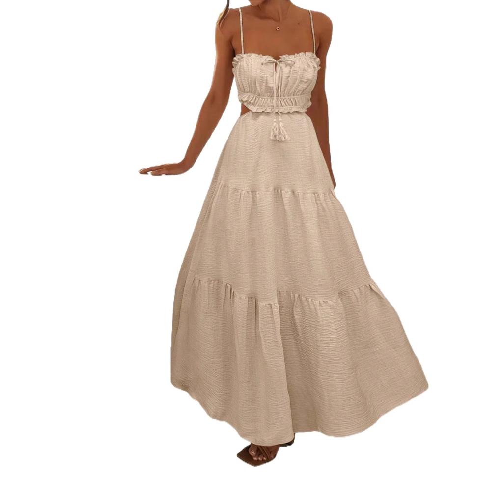 European and American Women's Clothing New Sleeveless Solid Color Suspender Long Dress Seaside Vacation Dress
