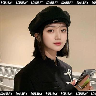 Octagonal Beret Women's Autumn and Winter Hat Shows a Small Face, Woolen Big Head Circumference, Painter Hat Women's High-end Sense