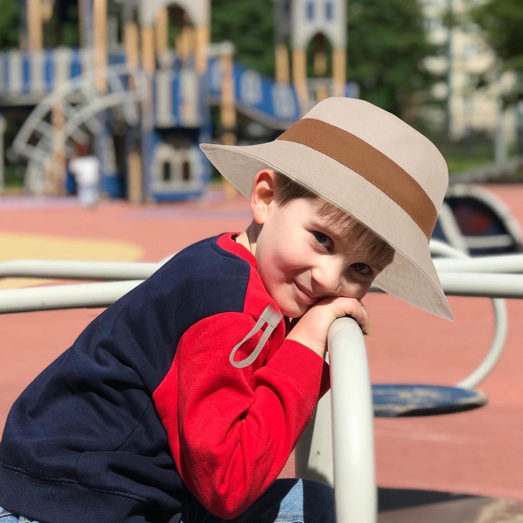 Summer Sun Hat Sunshade Baby Boy Girl Wide Brim Panama Hiking Hat Adjustable Windproof Outdoor Travel Beach Toddler Bucket Hat
