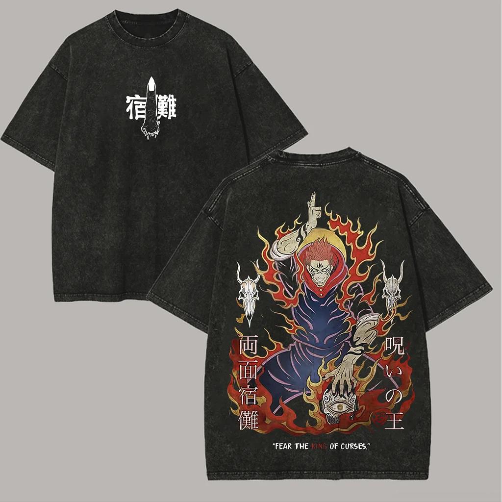 

Manga Jujutsu Kaisen Tshirt Ryomen Sukuna Anime Printed T-shirt Washed Y2k Men s Clothing Short Sleeve Cotton Tees Shirt Tops XXL