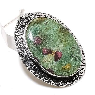 Natural Ruby Fuchsite Gemstone 925 Sterling Silver Jewelry Pendant 1.89" Q8z47