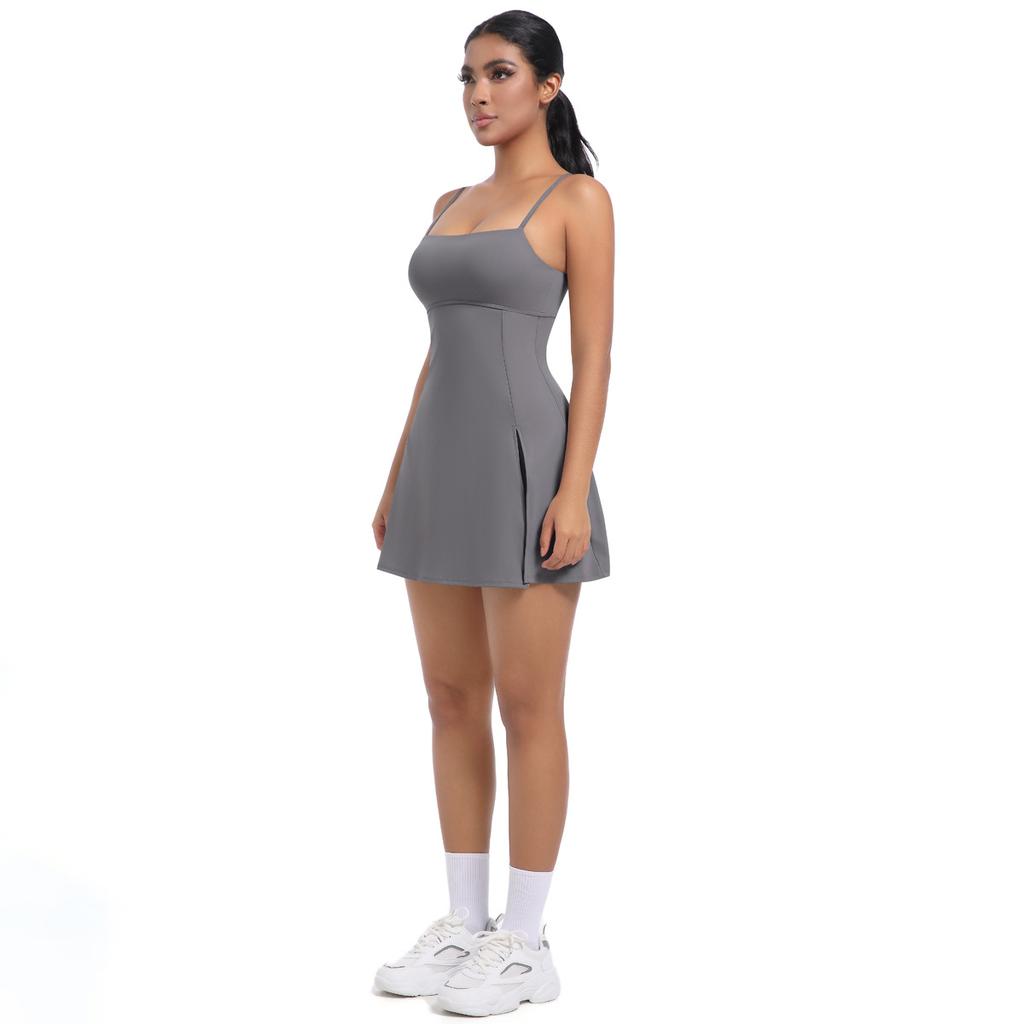 Anti Glare Base Sports Dress With Chest Cushion, Breathable Outdoor Golf Backless Camisole, Yoga Tennis Skirt For Women