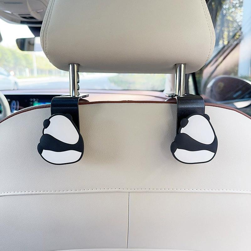 2pcs Cute Cartoon Panda Car Seat Headrest Hook - Universal Vehicle Storage Organizer for Handbags, Wallets, and Jackets
