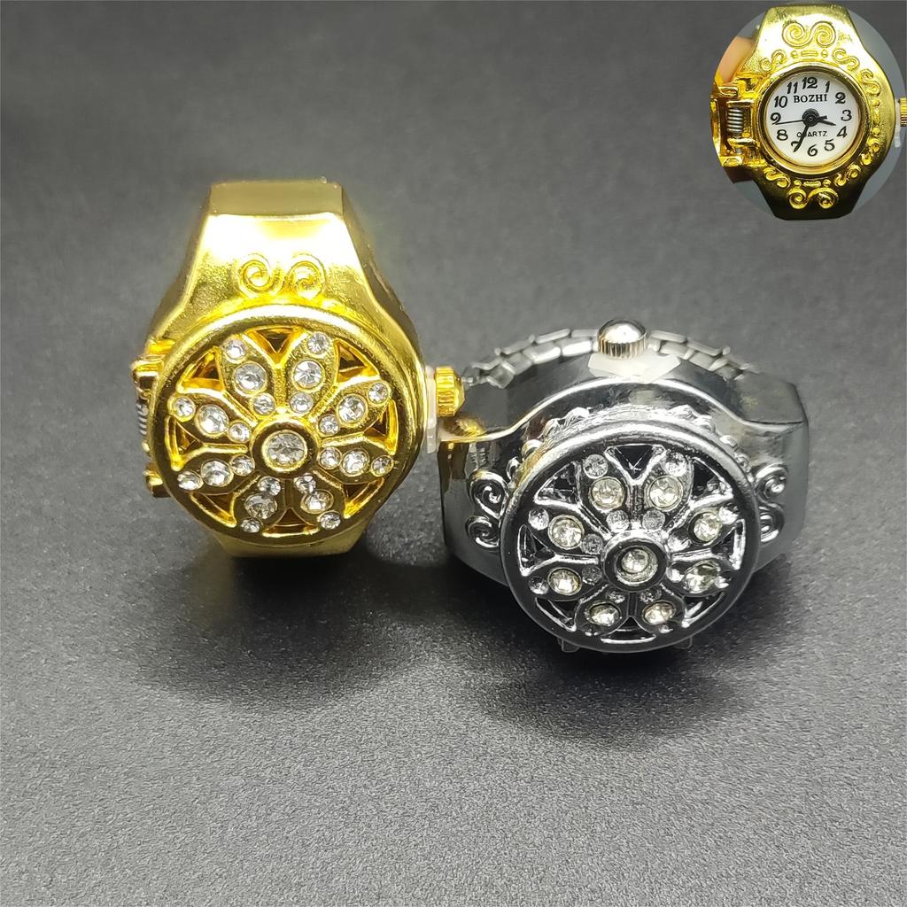 Orologio ad anello full diamond alla moda e minimalista, orologio da dito, custodia a libro full sky star, orologio ad anello con tempo regolabile