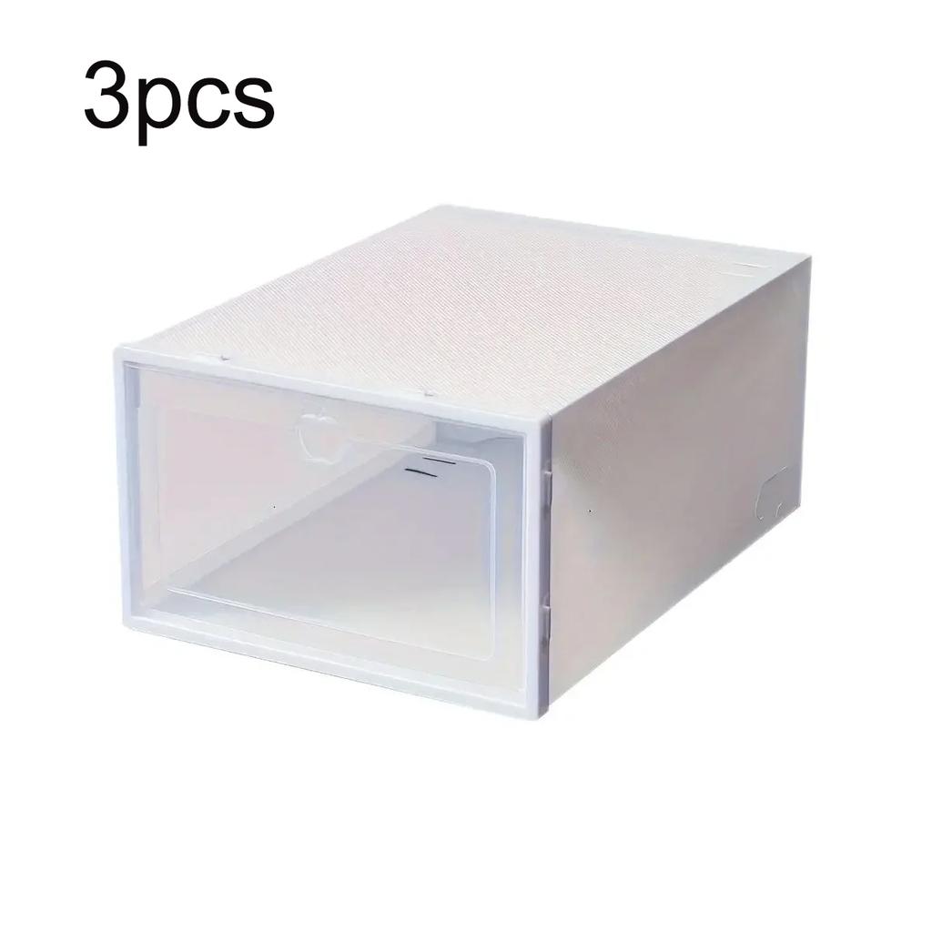 Transparent plastic shoe box with flip cover, stackable and waterproof shoe storage, durable transparent design