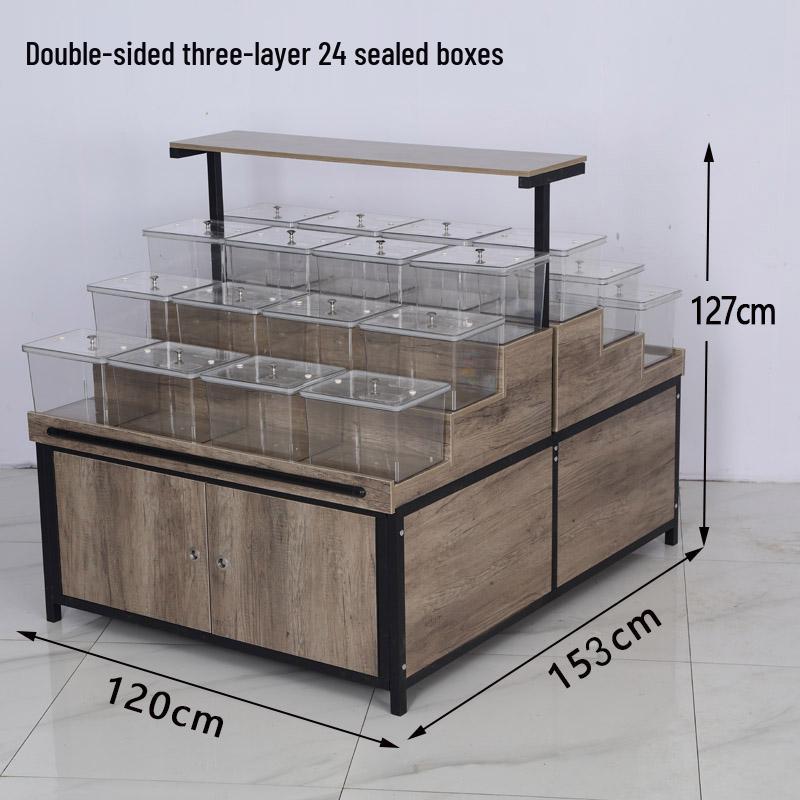 Supermarket Multi-Layer Detachable Display Rack for Bulk Dried Fruits, Grains, Candy, and Biscuits.