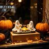 Halloween Party Table Centerpiece Ghost Roasted Marshmallows LED Ornament, Durable Resin Cute Desktop Decorative Lighted Night Light Craft,