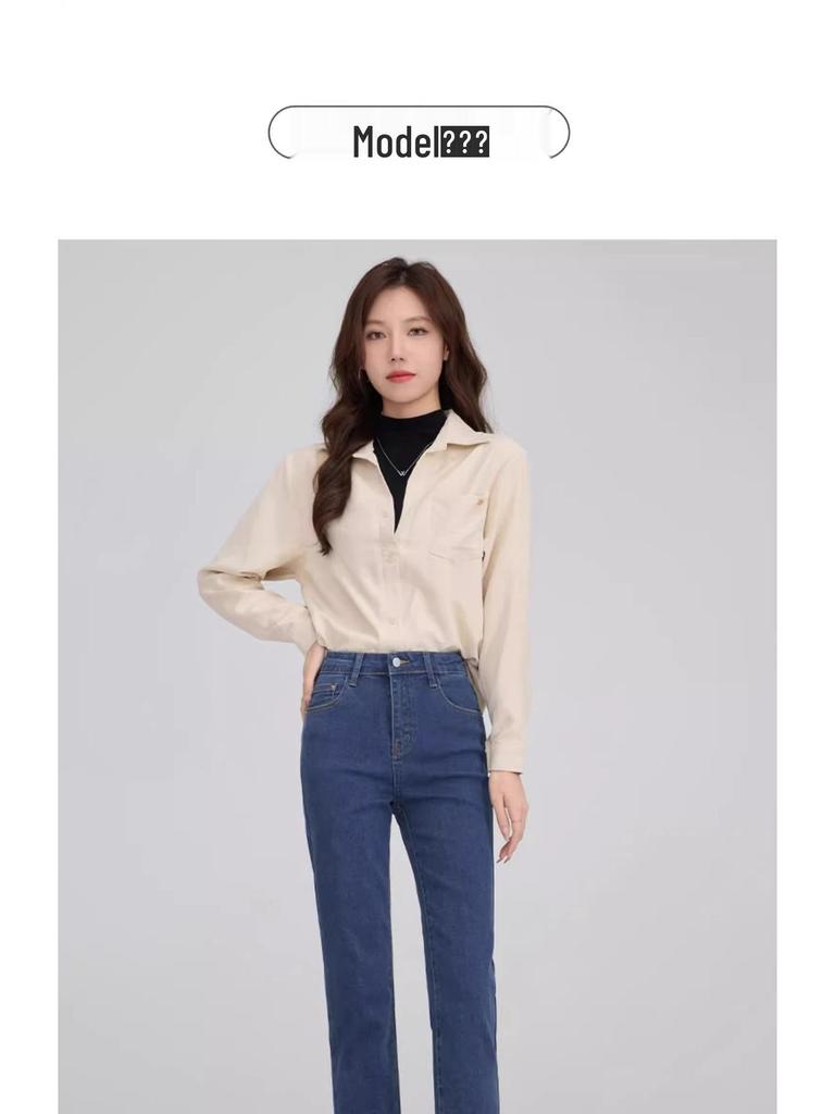 2025 Women's High-Waisted Stretch Slim-Fit Straight-Leg Cigarette Jeans for Spring and Autumn.