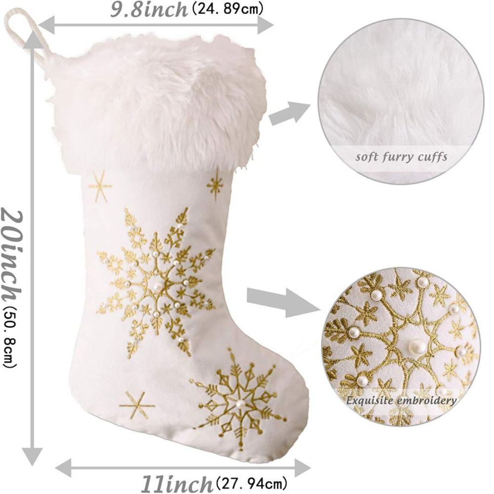 Decorative Merry Christmas Pattern Christmas Stocking Ultra-Soft Fluffy Holiday Socks Snowflake Embroidery Stockings Home Decor